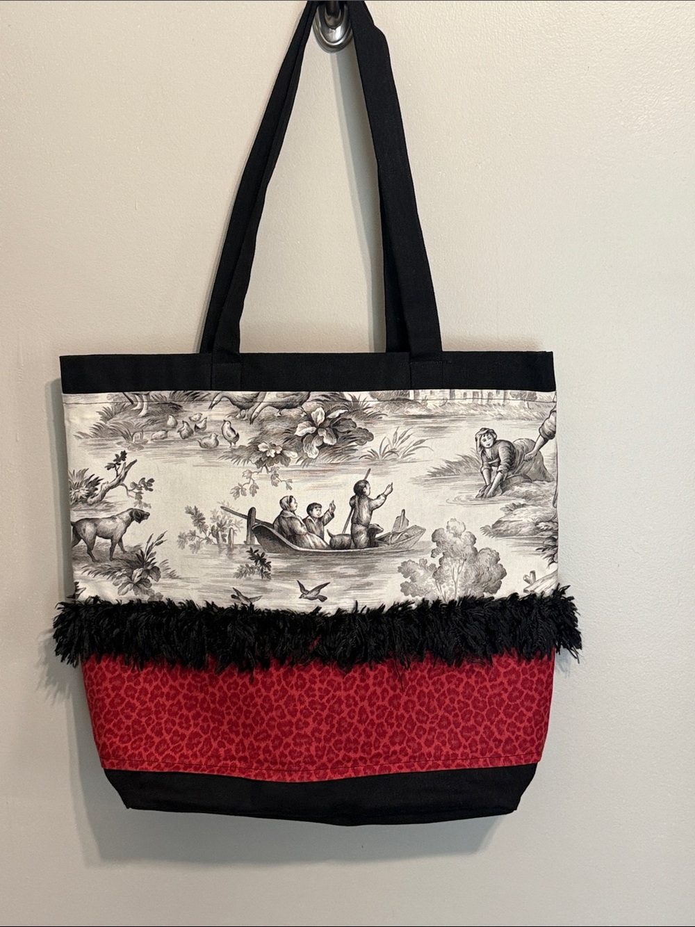 Tara Langston Tapestry Tote Bag Scenic Village Red Animal Print